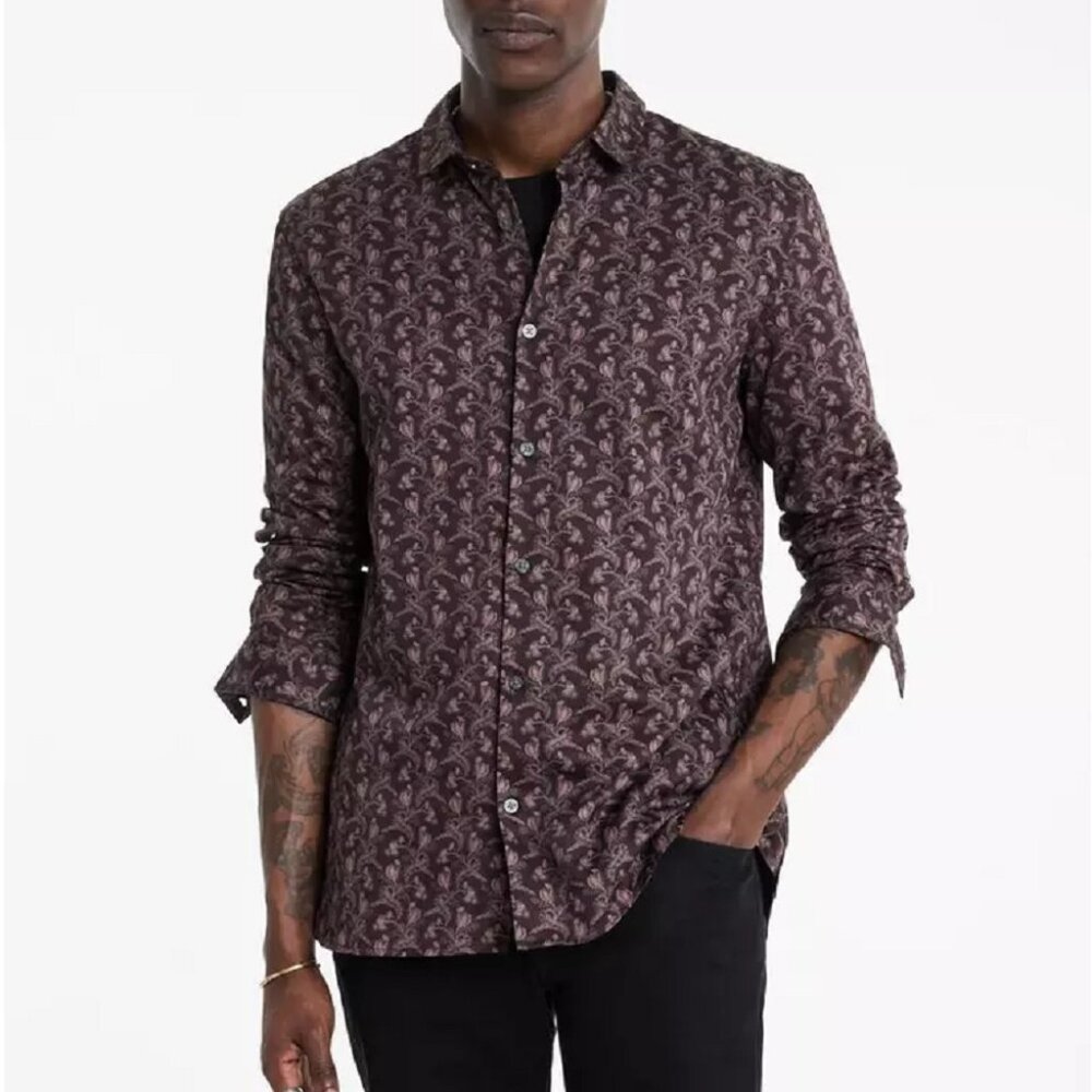 John Varvatos Collection Men's Ross Antique Floral Button Front LS Shirt Wine